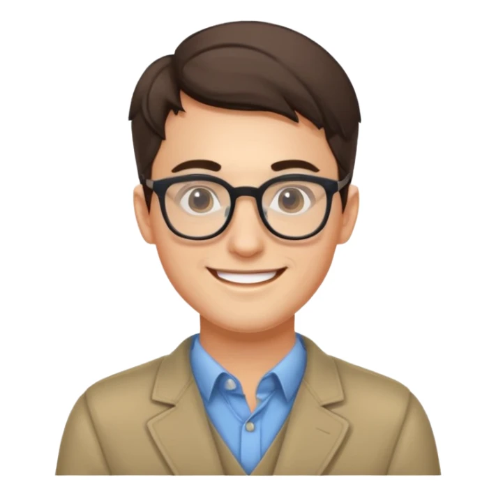 An outgoing marketer male in his late 20s, bespectacled and cheerful image sticker