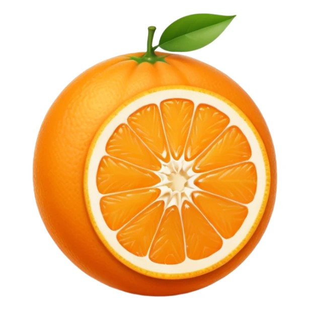 Hermès-style orange fruit, sliced open, luxury, cute emoji style sticker