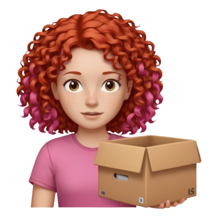 box carrier curly red haired pink tshirt girl  sticker