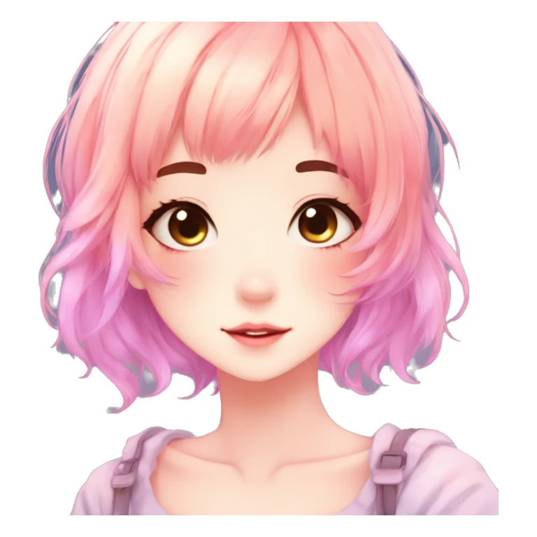 Gorgeous anime style shojo character with blushing face aesthetic and pretty colorful shiny gradient pastel hair trending style sticker