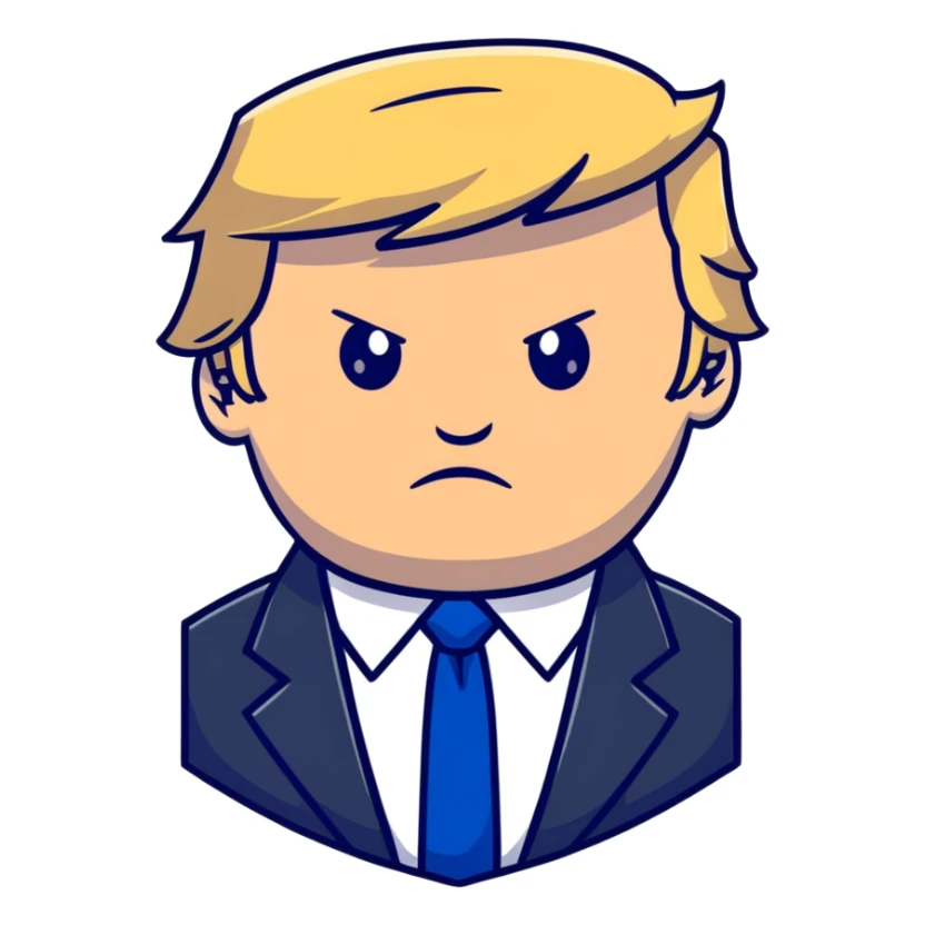 Donald Trump with blonde hair and blue tie sticker