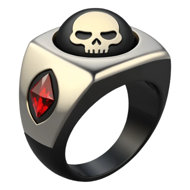 iOS emoji, minimal dark fantasy ring, black metal, flat sticker