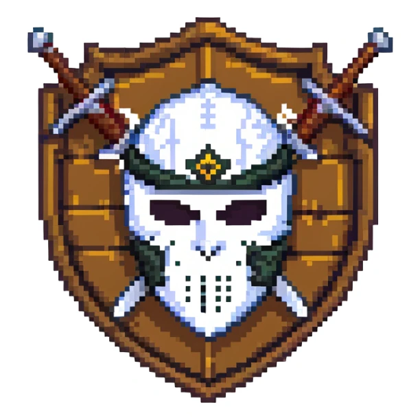 Shield badge with a hacker mask and crossed swords, dark themed for cybersecurity professionals sticker