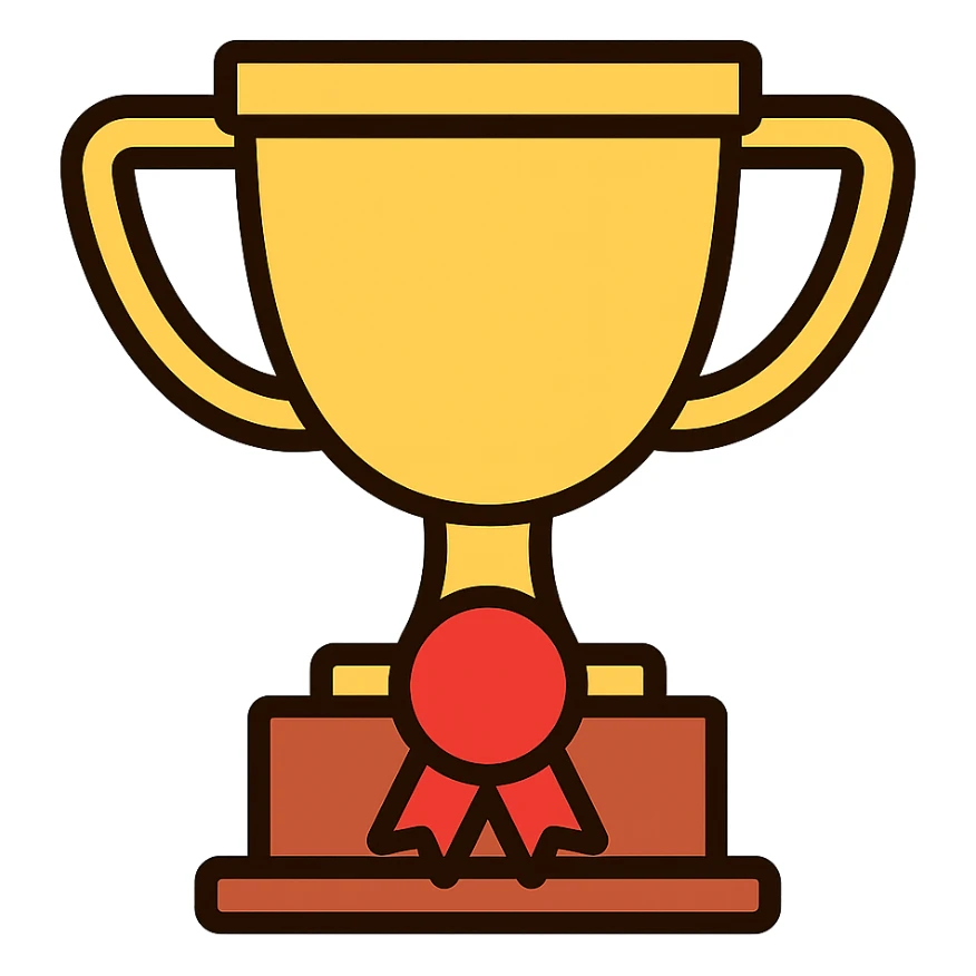 trophy color icon with a ribbon on the base sticker