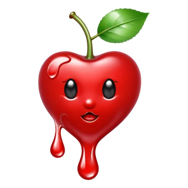 bitten cherry, liquid silver chrome, playful erotic symbolism, glossy shine sticker