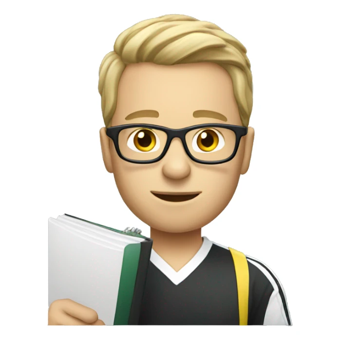 white young soccer coach with eyeglasses holding a notebook sticker
