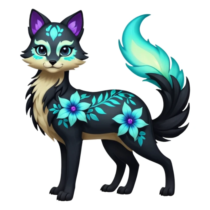 Multicolored gloomy glowing bioluminescent dark edgy gothic spooky cool badass pretty cool elegant realistic floral exotic Falvie-Fionbri-fursona, full body sticker