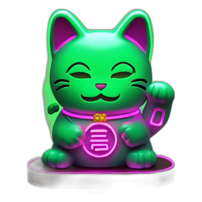 maneki neko 3d in the form of green neon sign sticker