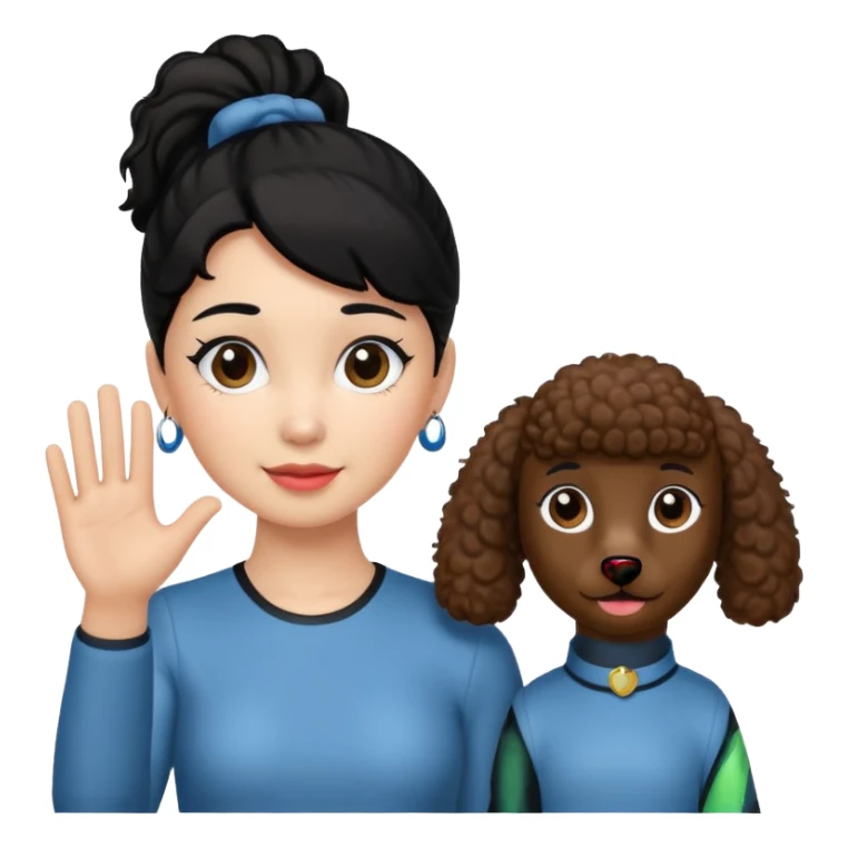 Ponytail black hair girl with brown Poodle say goodbye  sticker