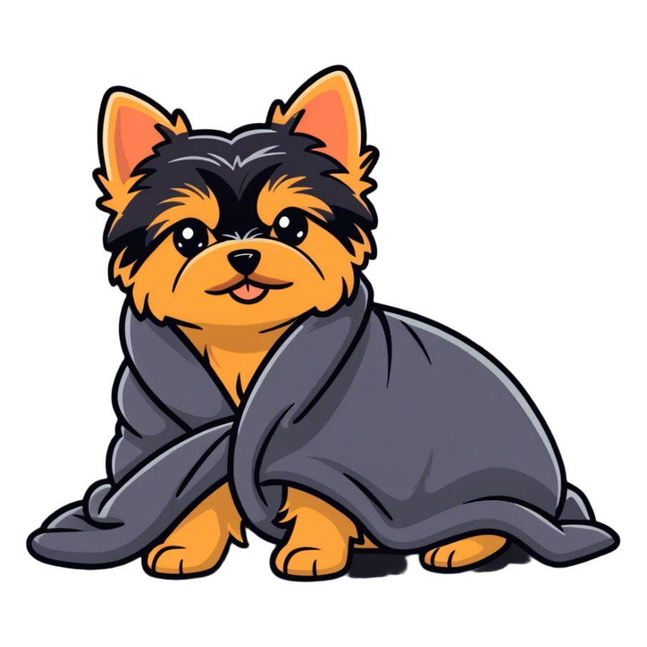 Cozy yorkie in a blanket sticker