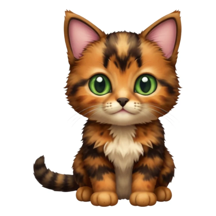 A high-resolution photo-realistic digital illustration of a brown multicoloured  tortoiseshell kitten, chest upward sticker