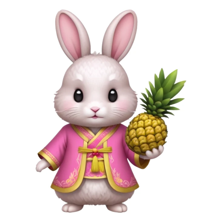 rabbit, wearing pink chinese ancient custome, with pine apple sticker