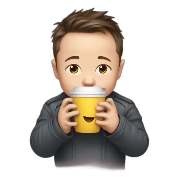 Baby Elon Musk holding cup while crying sticker