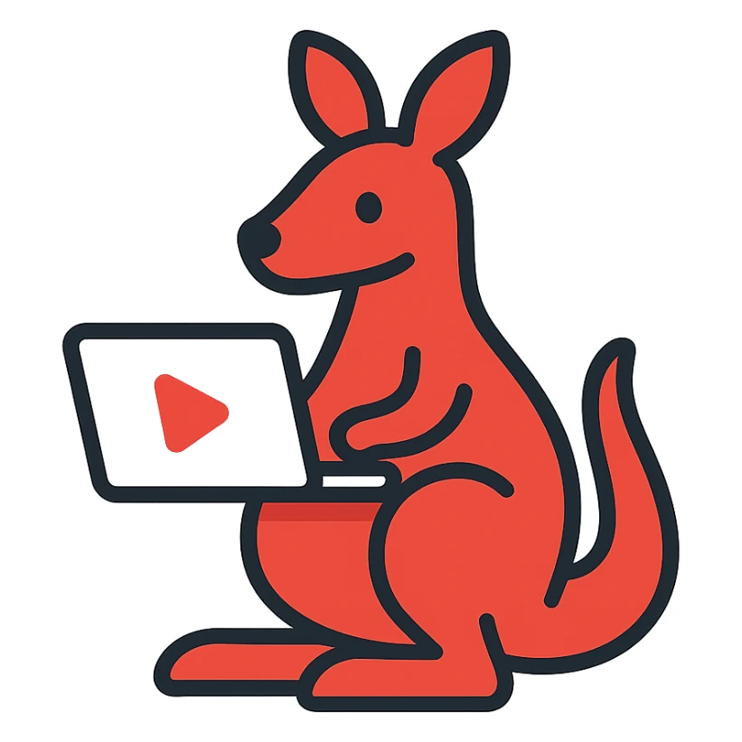 stylized kangaroo with a laptop, modern and techy, red and white YouTube color scheme, Microsoft Power Pages theme icon sticker