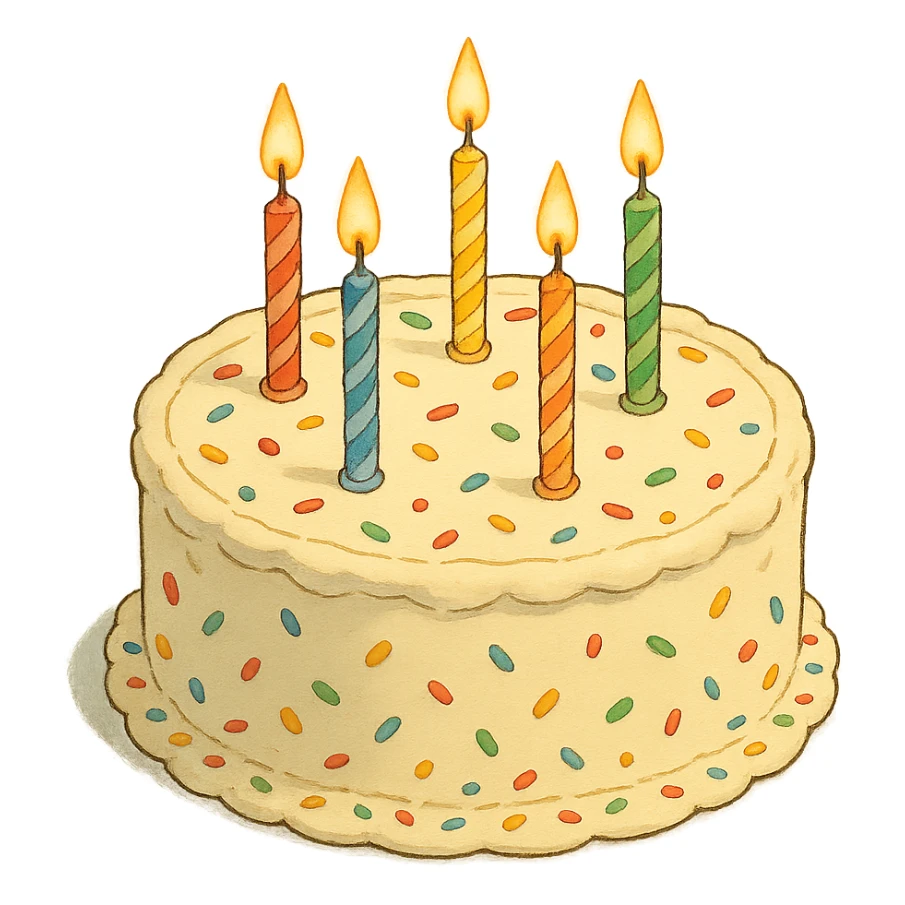 white birthday cake with sprinkles and candles sticker
