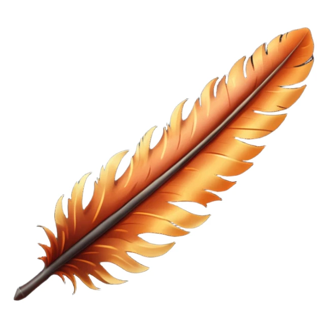 iOS emoji, dark fantasy feather, burned edges, ember glow, soft shadow, minimal sticker