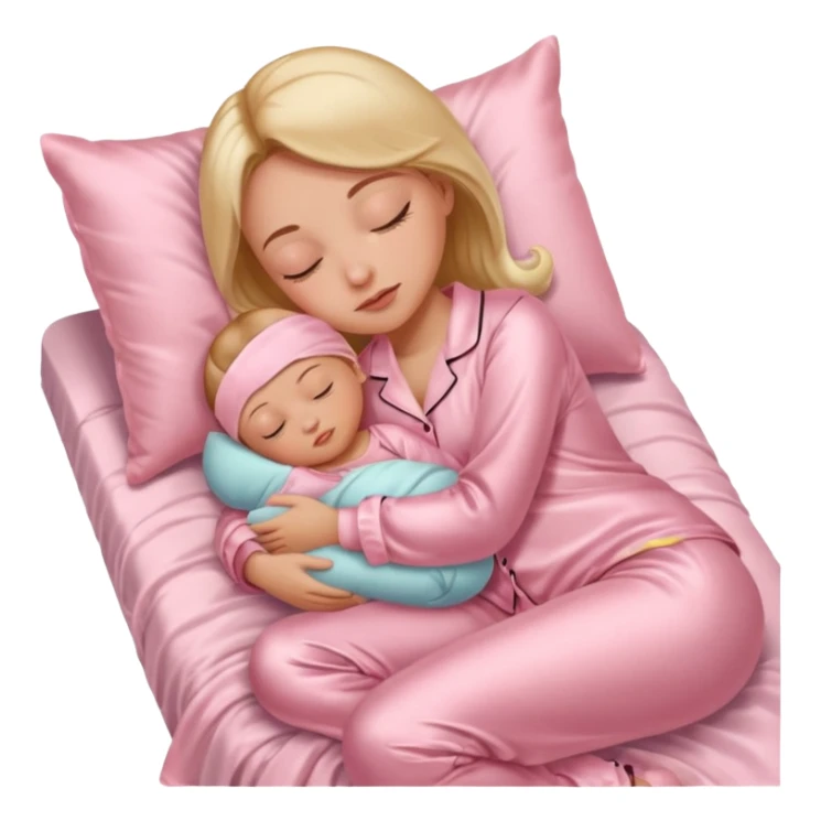 Mulher dormindo de pijama na sua cama de cetim rosa bebê sticker