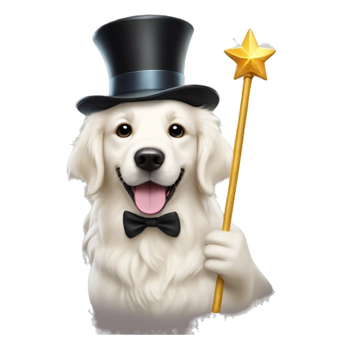 White golden retriever with top hat and magic wand sticker