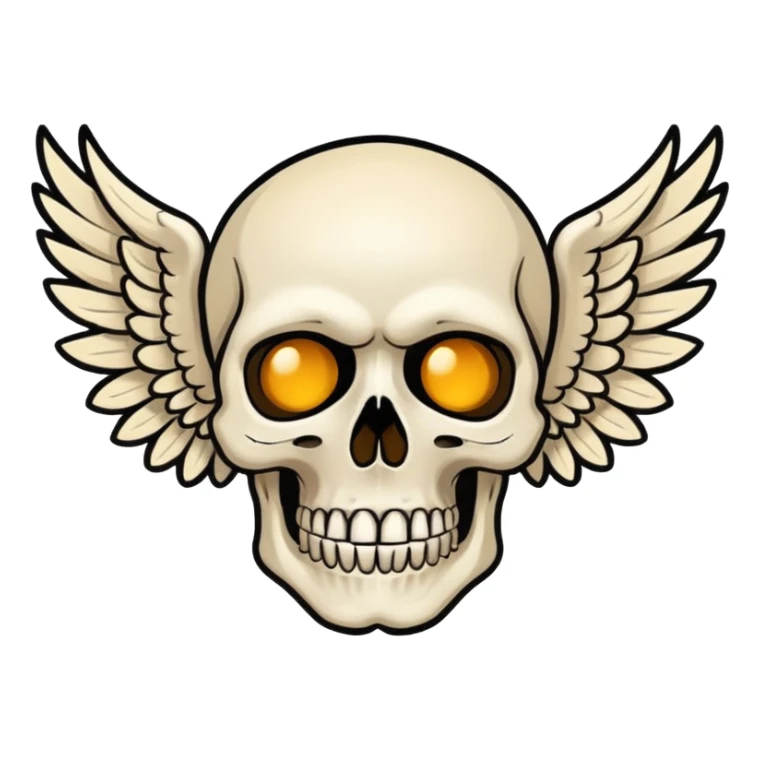 Create an emoji depicting a skull with wings, This image should be rendered in a bold, graphic novel style, capturing the raw intensity and artistry synonymous with Avenged Sevenfold.  sticker