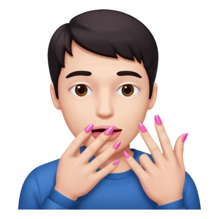 Face bitting his lips ￼with index and thumb touching whit long long long pink nails  sticker