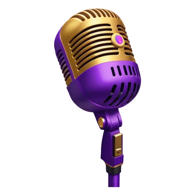 golden microphone surrounded by hurricane, musical notes and protest signs flying in the eye of the storm, purple gradient storm clouds background sticker