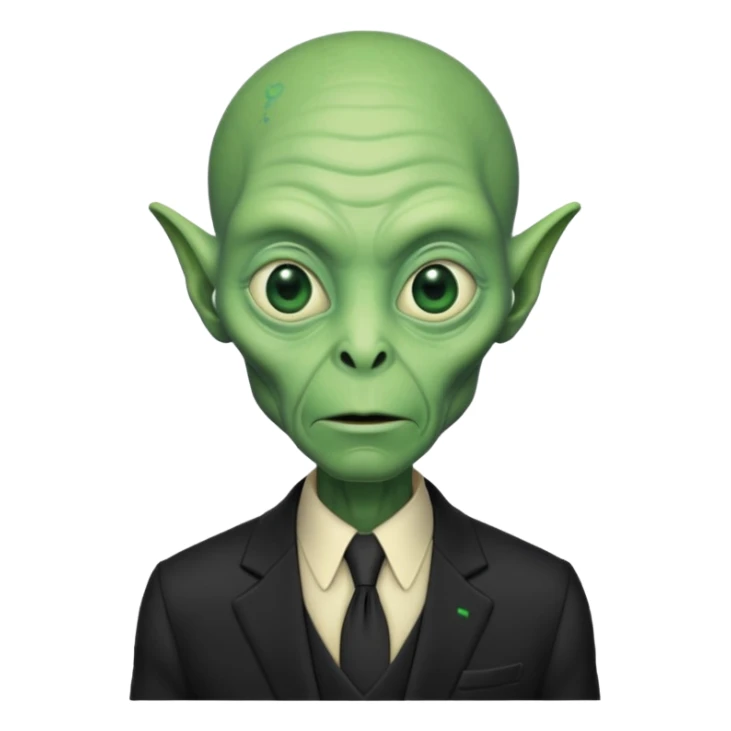 an old alien with black suit, green skin, neutral

 sticker