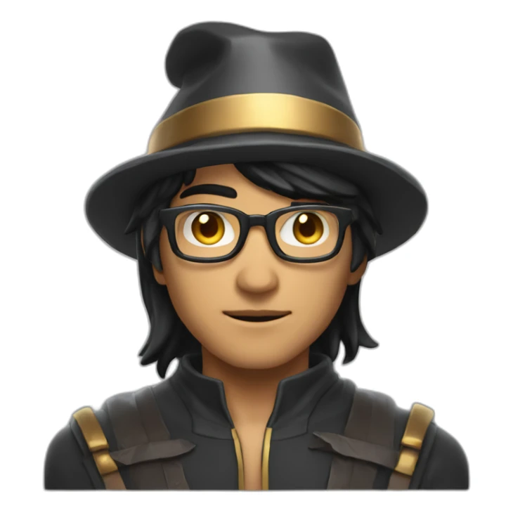 young overpowered magic shiny man wizard skin tone 3 with black hair and glasses with hat frontview sticker