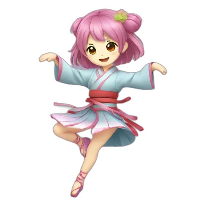 Dancing cute Japanese girl anime-style sticker