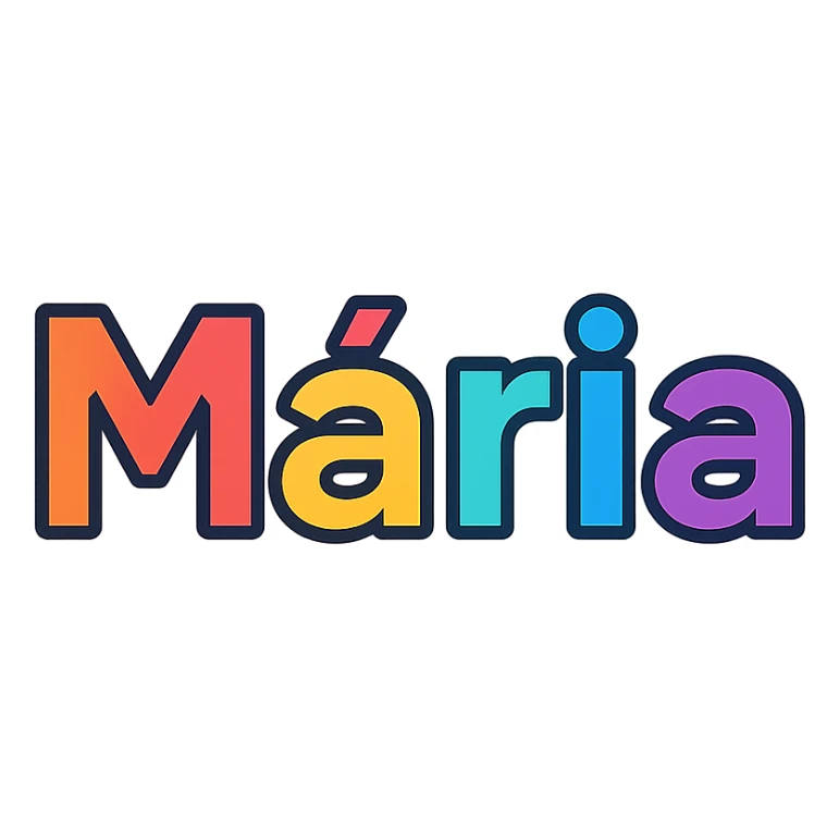 Mária name with colorful, varied gradient, modern font, dark outline, transparent background, in the style of sample images sticker
