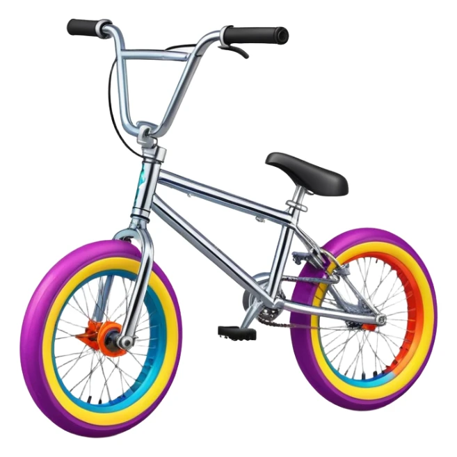 Brightly colored BMX stunt bicycle, clear detailed view, chrome accents, small wheels, freestyle BMX bike design sticker