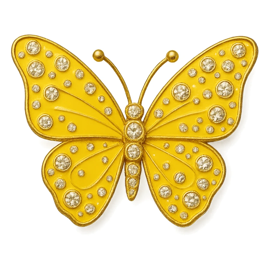 single yellow butterfly with yellow enamel and sparkling gems sticker
