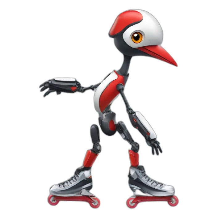 anthropogenic robotic red woodpecker skating sticker
