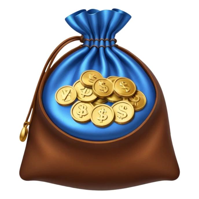 brown money bag of blue coins sticker