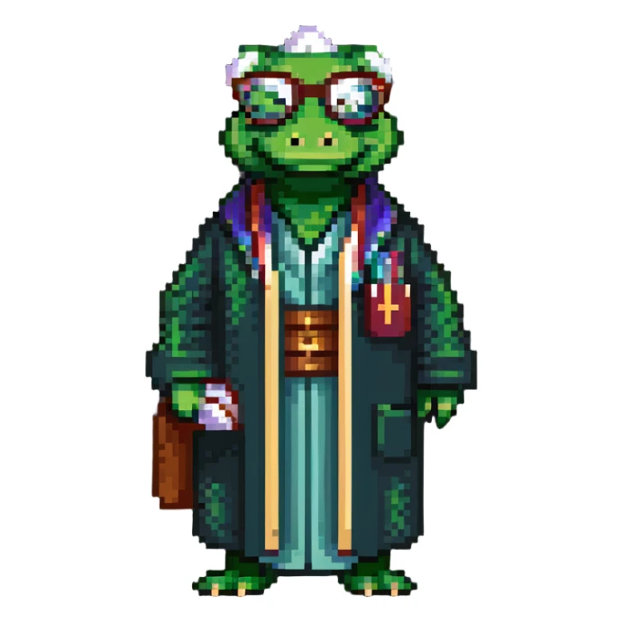 alligator wearing glasses and a professor's robe sticker