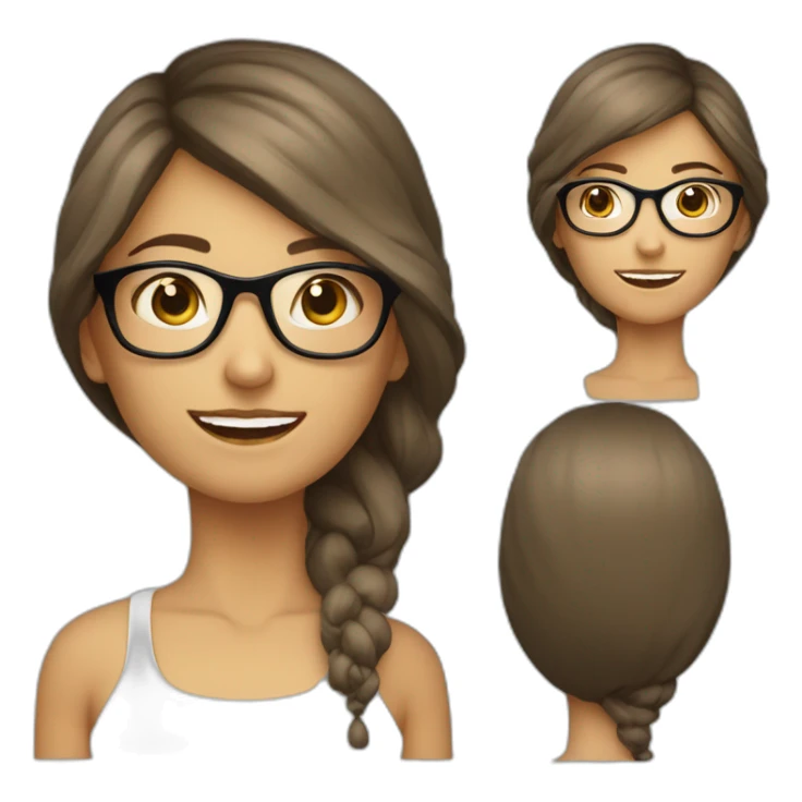Mujer blanca pelo castaño lacio y  largo con lentes sticker
