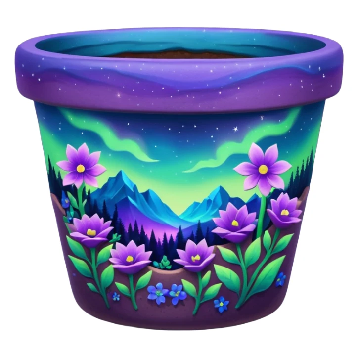 aurora borealis Painted flower clay pot of aurora borealis Colored Petalled Flowers, sticker