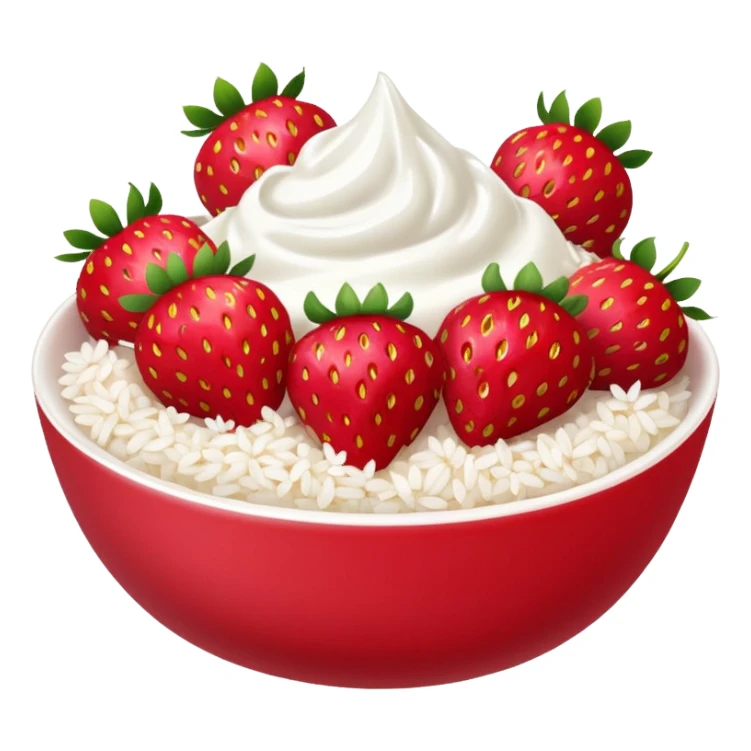 A bowl of strawberries with rice flakes and yogurt. sticker