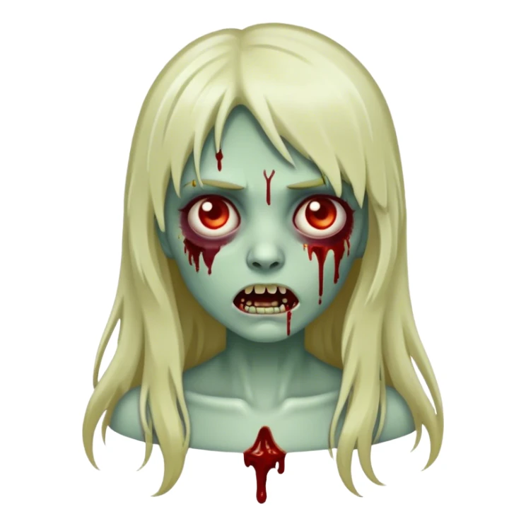 emoji de zombie com sangue feminino cabelo longo de franja sticker