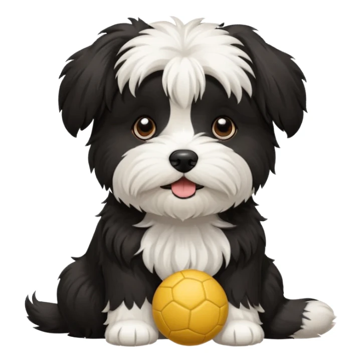 black and white Havenese dog standing with ball sticker