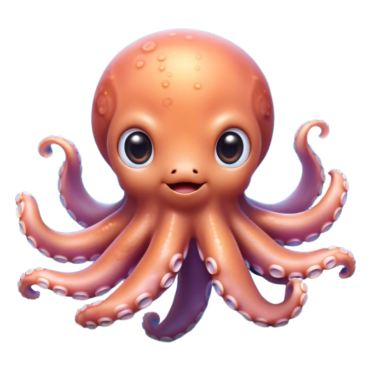 Cinematic Cute Octopus Portrait Emoji, Head tilted playfully and inquisitively, featuring a charming, rounded body with soft, shimmering skin and eight expressive, gently curling arms with playful suckers, with round, sparkling eyes full of wonder, Simplified yet irresistibly adorable features, highly detailed, glowing with a warm, inviting underwater glow, high shine, affectionate and lively, stylized with a touch of whimsical marine charm, soft glowing outline, capturing the essence of a mischievous yet loving octopus that seems as if it could float out of the screen into your arms! sticker