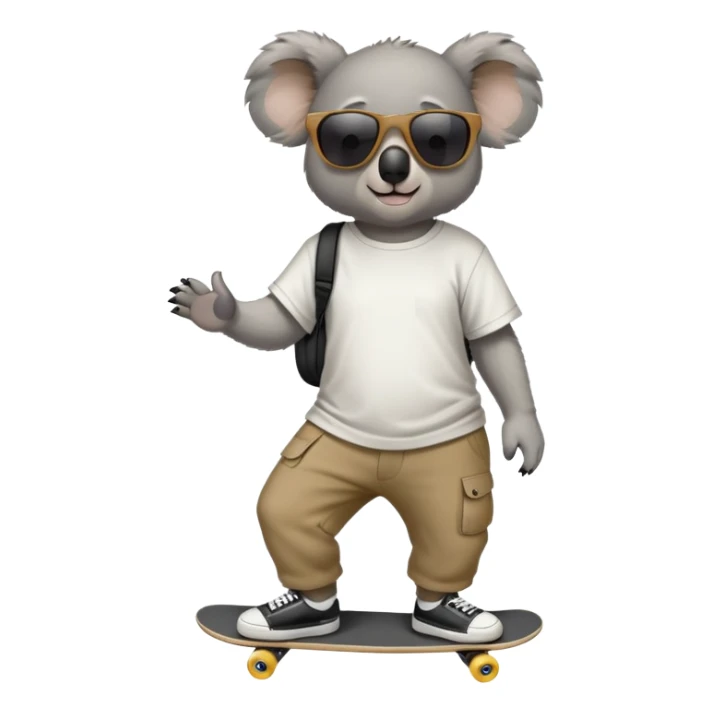 anthropomorphised koala in skater outfit with dark sunglasses walking upright, relaxed pose sticker