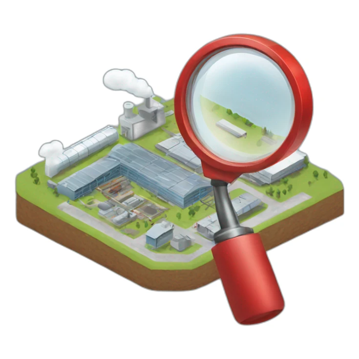 red magnifying glass looking at a factory sticker