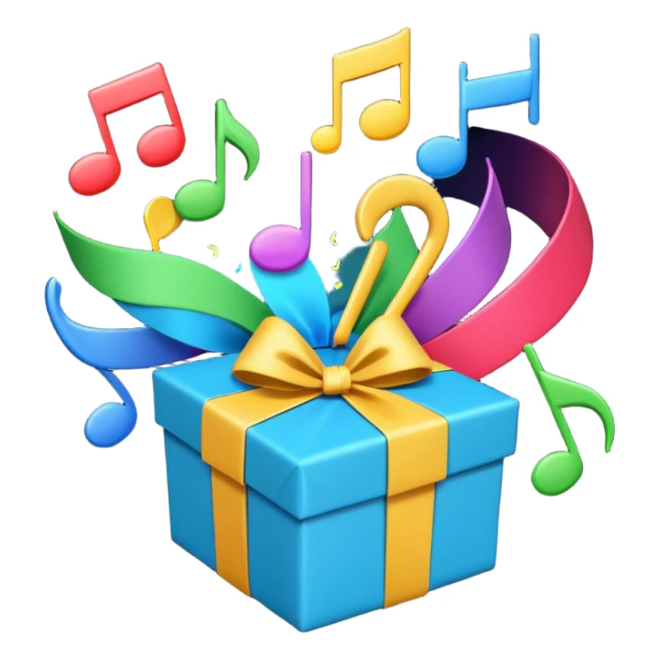A wrapped gift box opening with colorful music notes flying out. sticker