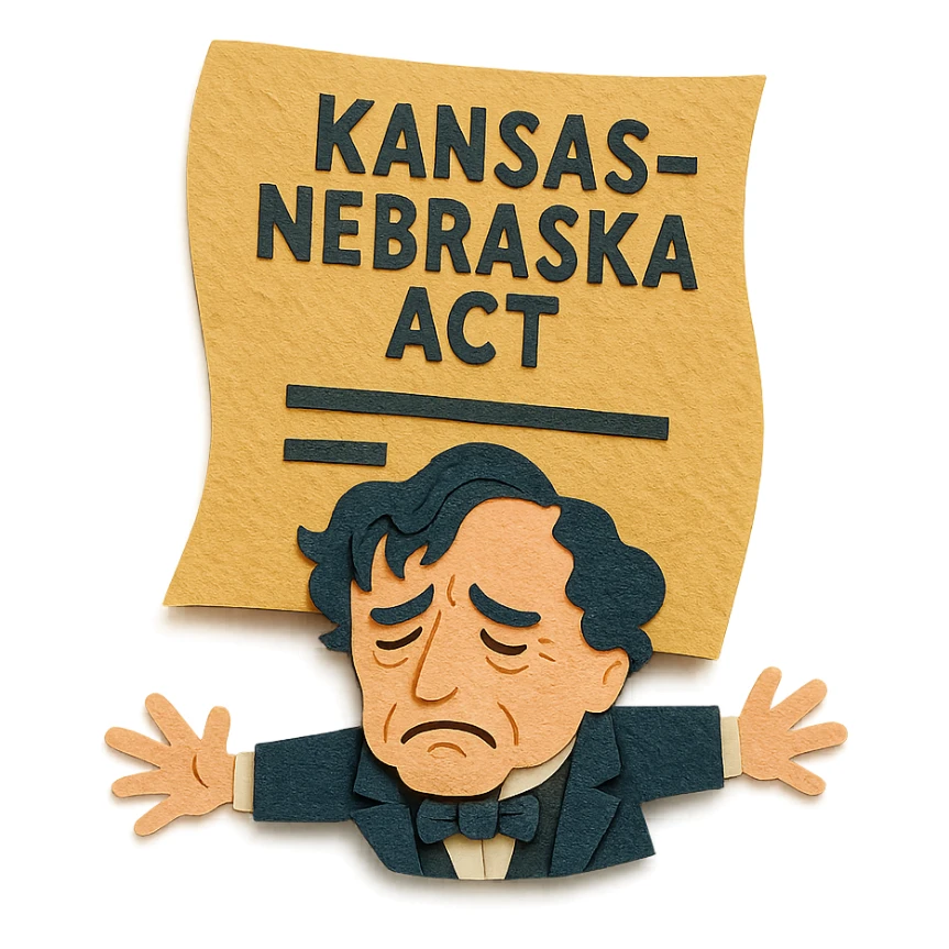 Kansas-Nebraska Act as a paper craft document squishing Franklin Pierce sticker