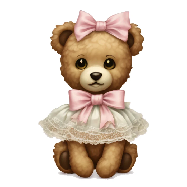 vintage rococo teddy bear with a light pink bow that has lace and frills sticker