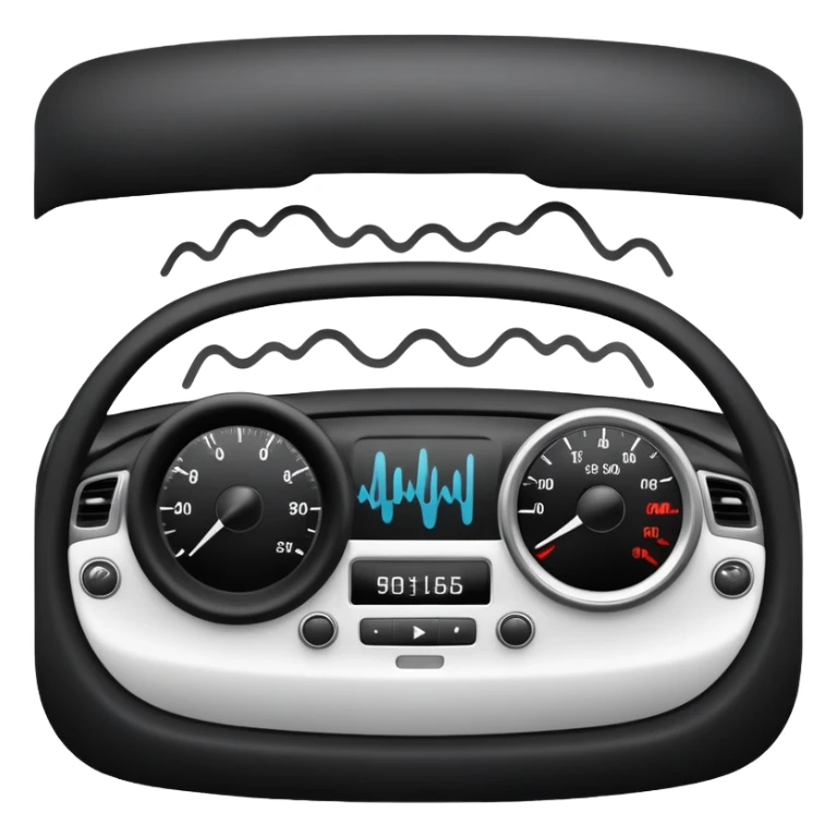 Car dashboard with sound waves showing squeaks and rattles sticker