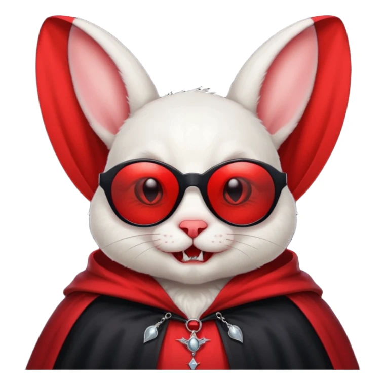 Vampire animal, bunny in red collar cloak, red eye, fangs, sunglasses sticker