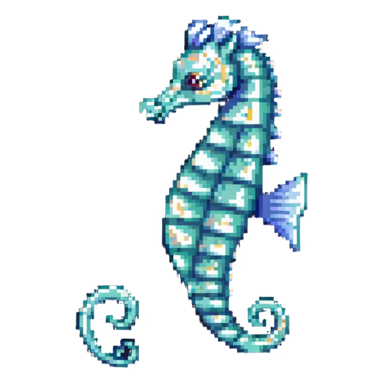 A colorful seahorse with detailed pixelated texture, aquatic creature sticker