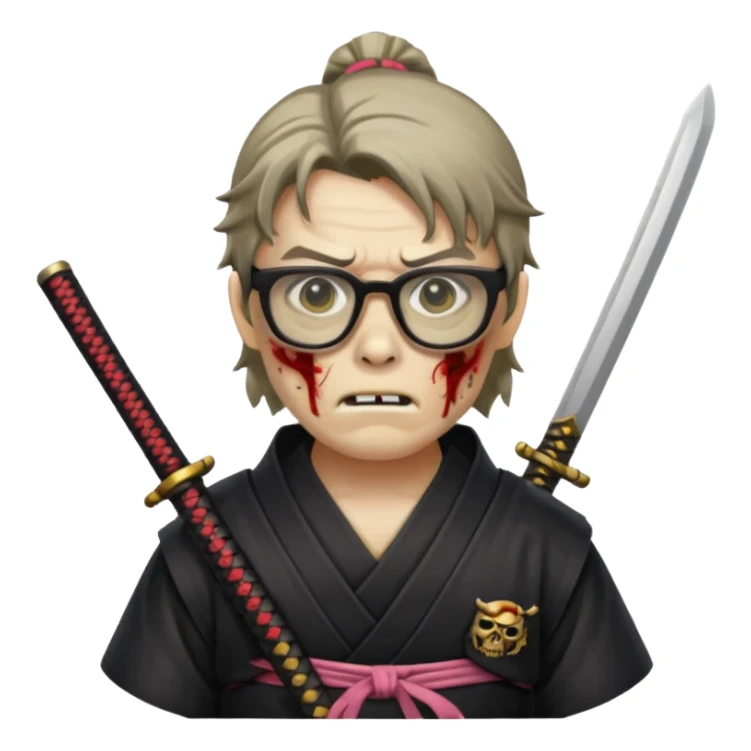 zombie samurai with glasses, highlight the glasses, more visible glasses sticker