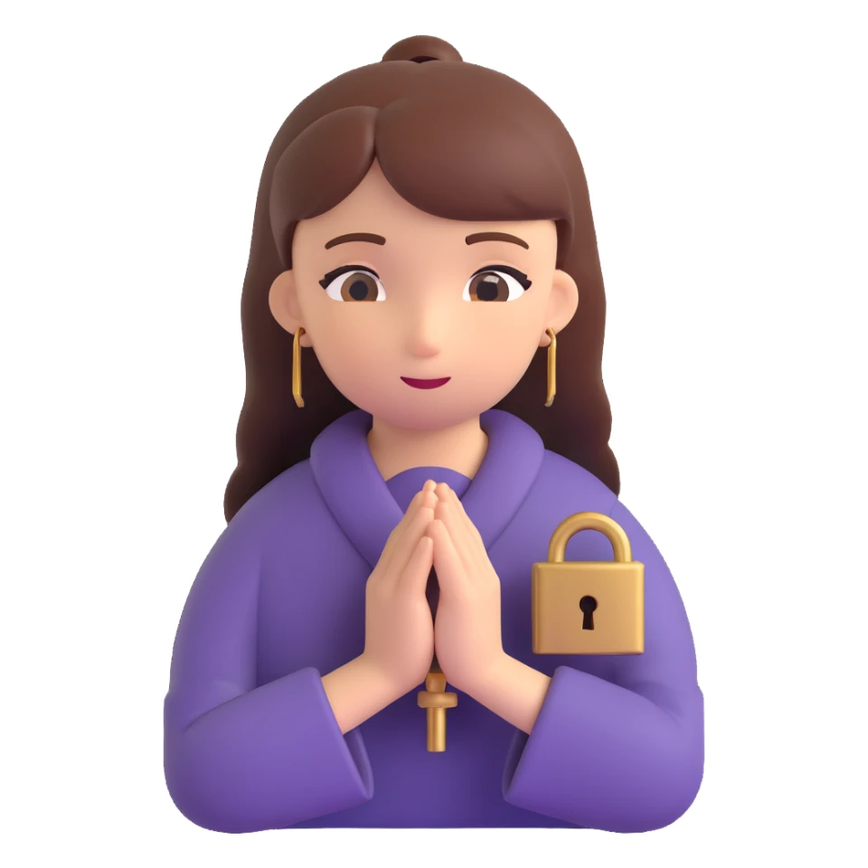 locked prayer, hands in prayer position with a lock or padlock, clear symbolism, 3D style, suitable for an emoji sticker